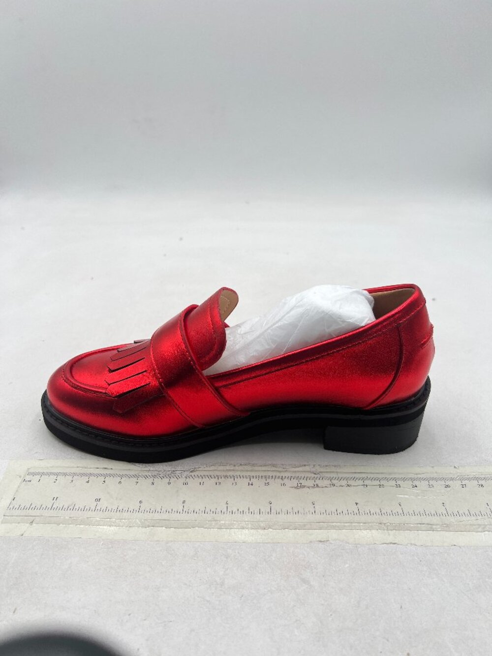 FOWT Red Women Round Toe Platform Penny Loafers Slip on Tassel Contrast Pumps